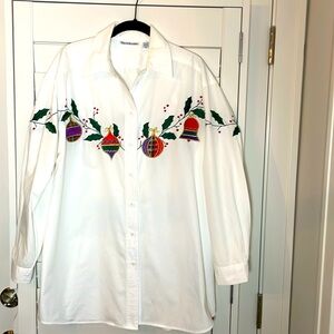 Vintage David Brooks women's white button up Christmas shirt